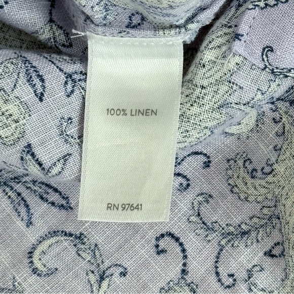 J. Jill Love Linen Purple Paisley Boho Popover Blouse Border Print Boxy Sz Large - Picture 10 of 11